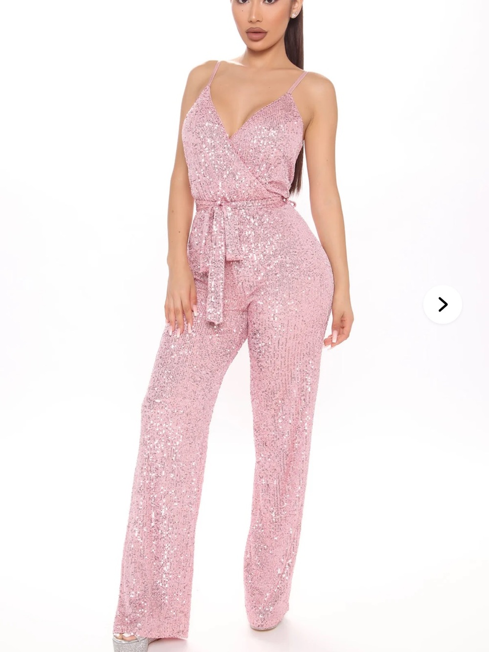 Fashion Nova Sparkle Sequin Pink Wrap Jumpsuit